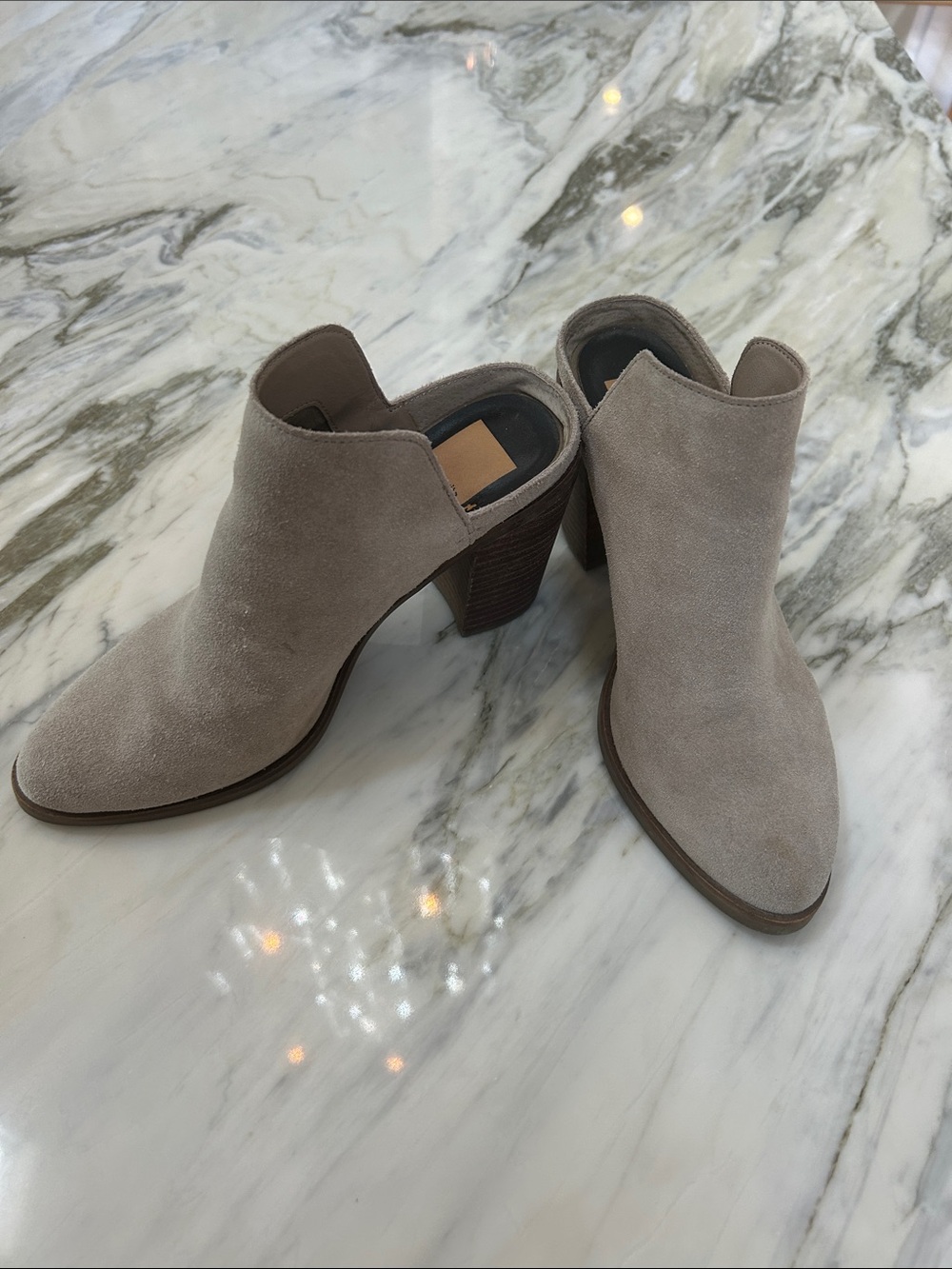 Dolce Vita Selene Suede Taupe Women's Mule Booties - Taupe